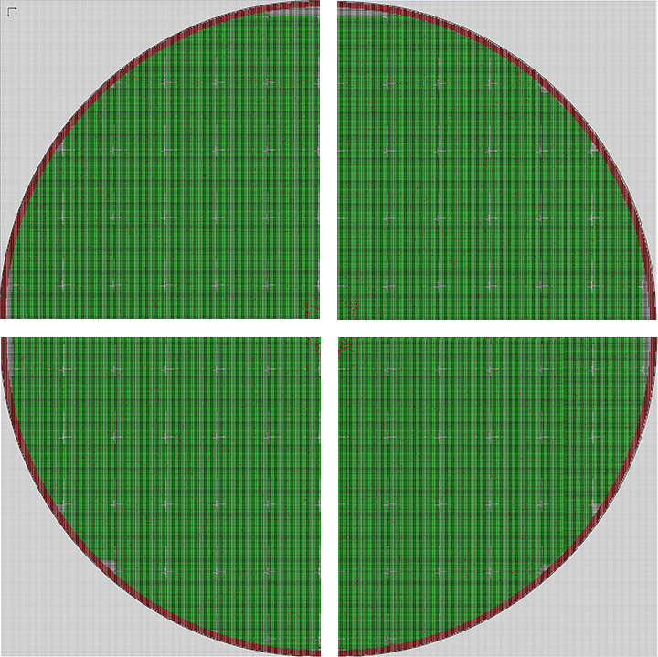 300 mm wafer sliced into quadrants